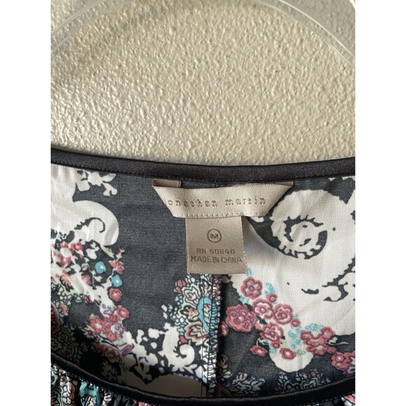 Jonathan Martin medium satin blouse black ruffle floral free shipping - Picture 4 of 6